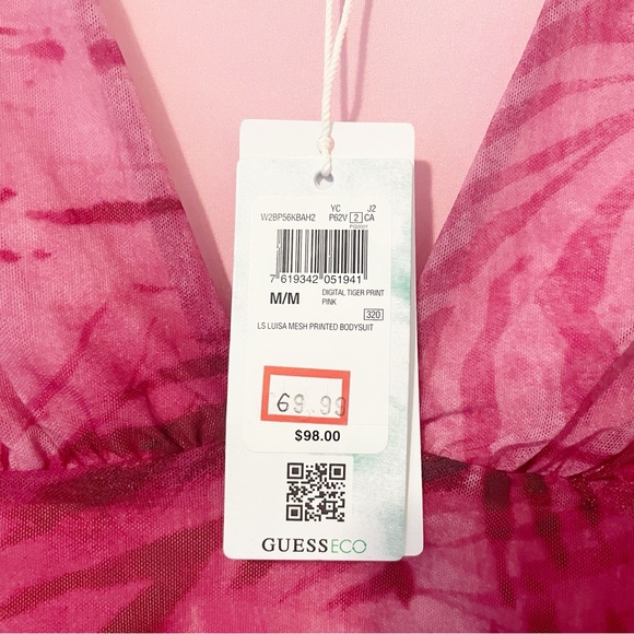 Guess Luisa Bodysuit Tiger Print Pink Size Medium - Picture 8 of 12